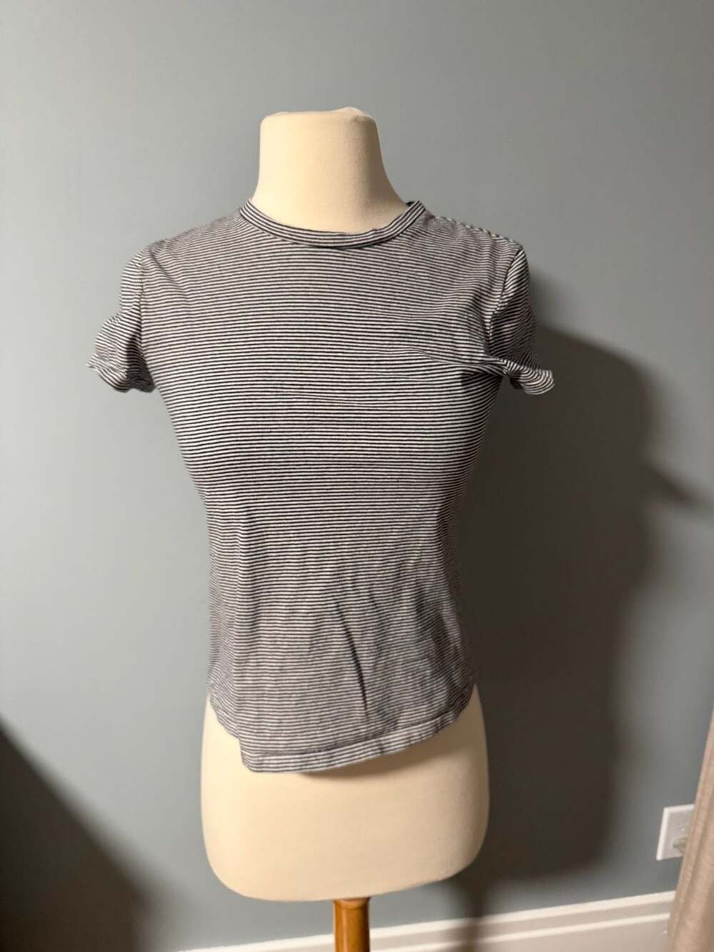 Theory Tiny Tee 2 Size S Black Stripe Knit Cotton Cap Sleeve Shirt